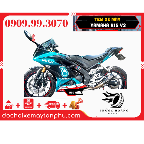 Tem trùm Yamaha R15 phong cách Petronas xanh đen